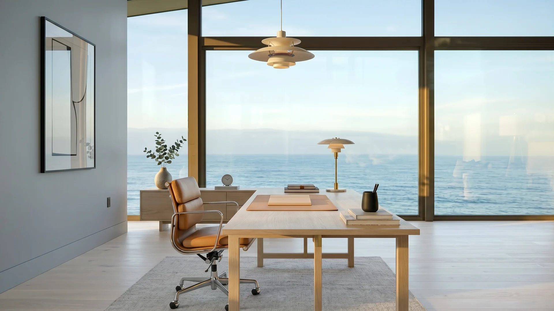 Scandinavian office, virtually staged by AiMYNDi