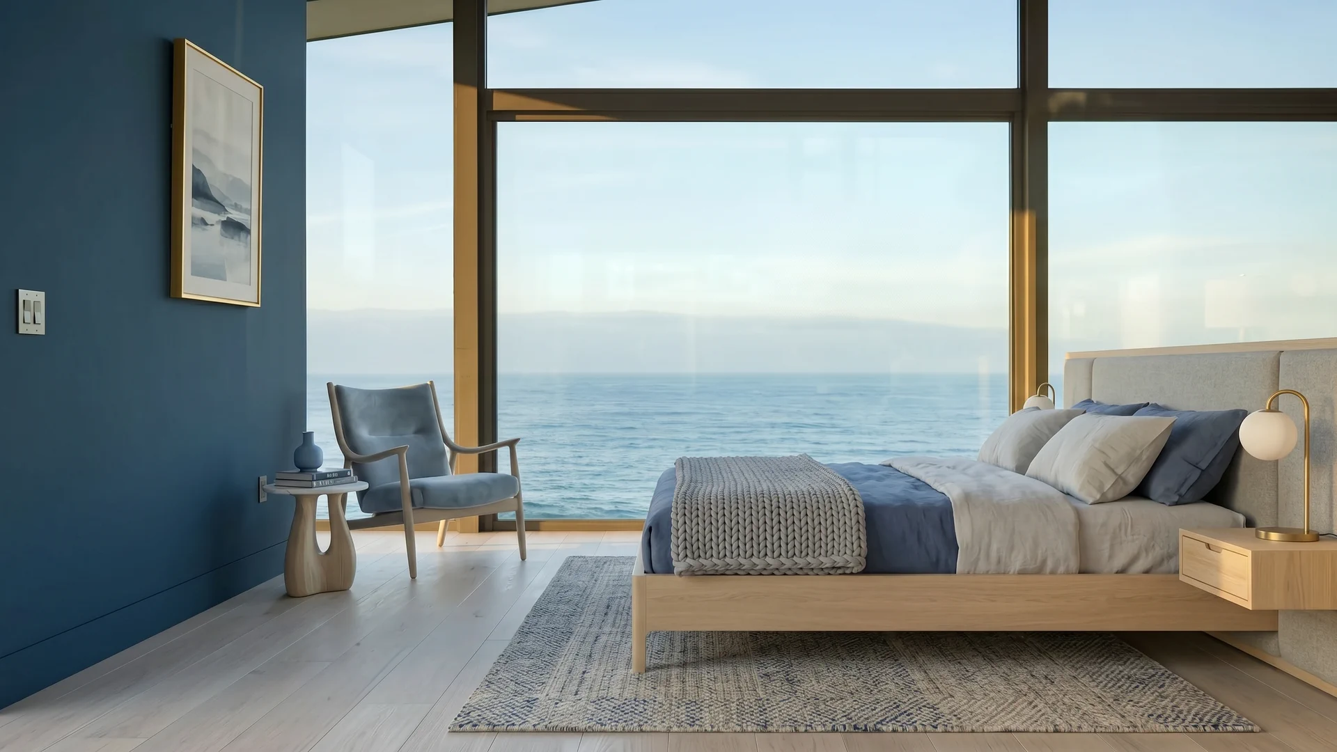 Scandinavian bedroom, virtually staged by AiMYNDi